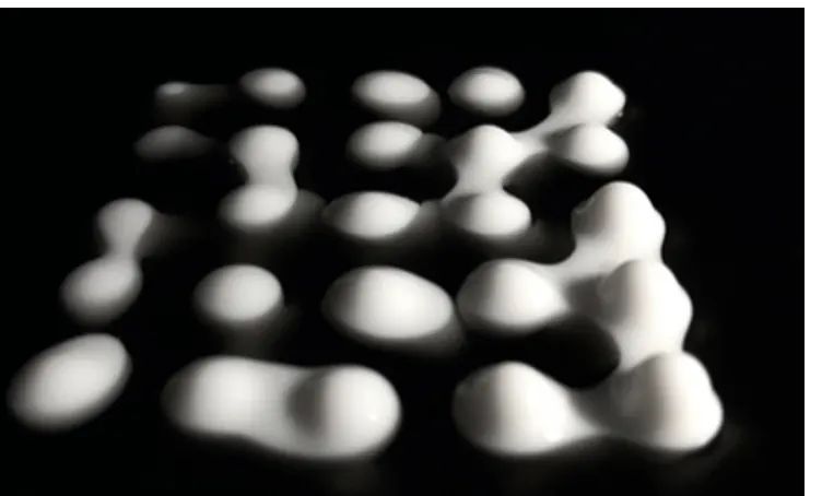 EmerFlux liquid pixels rising from a black liquid surface